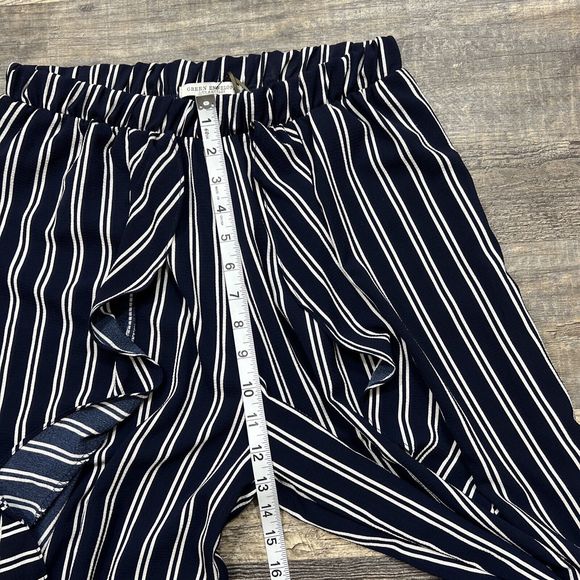 Green Envelope Women's Blue Striped Ruffle Wide-Leg Casual Pants Trouser Size M - Picture 10 of 12